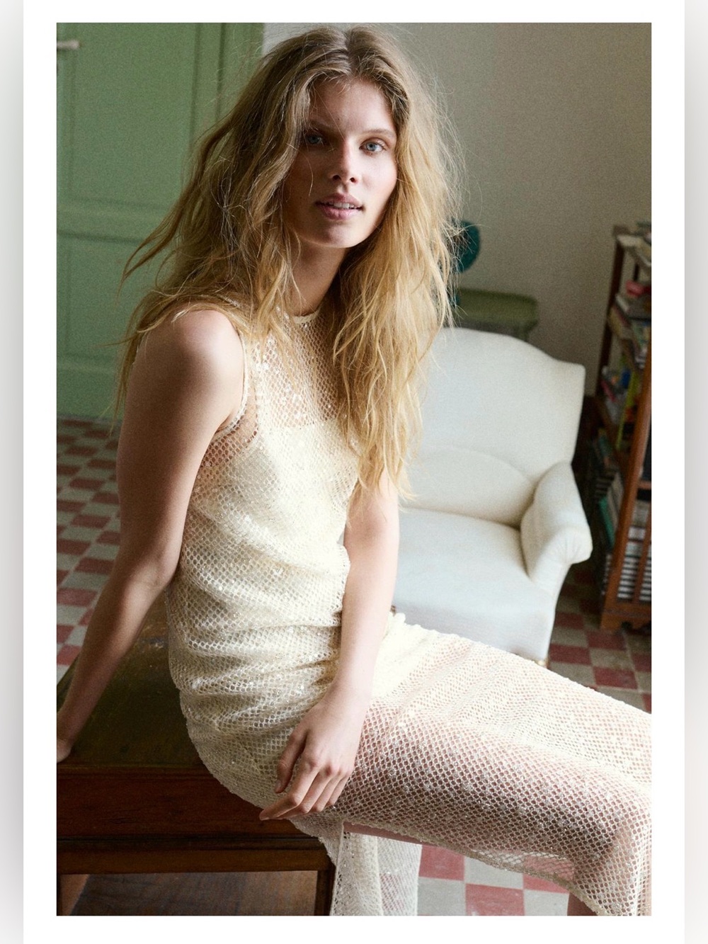 Zara Crochet Sequin Midi Dress Beige Large - Picture 6 of 16